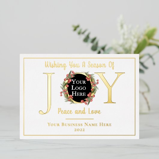 Holiday Wreate Joy Peace and Love Business Logo Folie Feestdagenkaart (Staand Voorkant)