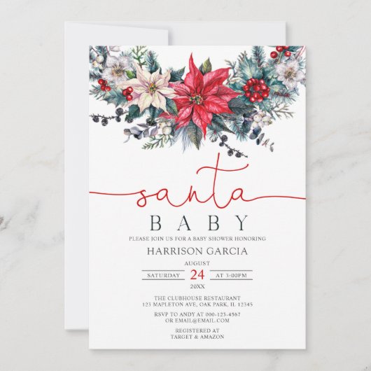 Holiday Wreated Santa Baby Kerstmis Baby shower Kaart (Voorkant)