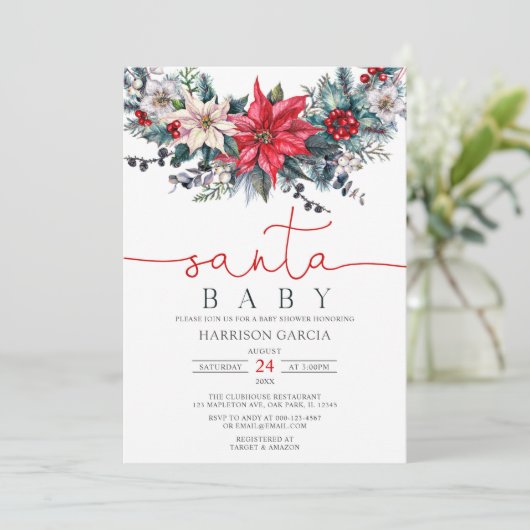 Holiday Wreated Santa Baby Kerstmis Baby shower Kaart (Staand voorkant)