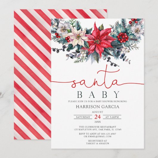 Holiday Wreated Santa Baby Kerstmis Baby shower Kaart (Voorkant / Achterkant)