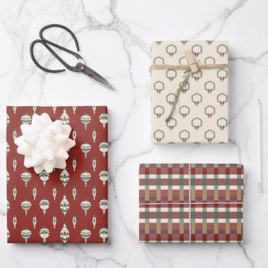 Holiday Wreath and Ornament Gift wrap sheets Inpakpapier Vel (Voorkant)