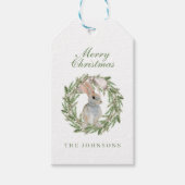 Holiday Wreath Bow Schattige Bunny Rabbit Kerstmis Cadeaulabel (Voorkant)