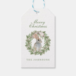 Holiday Wreath Bow Schattige Bunny Rabbit Kerstmis Cadeaulabel