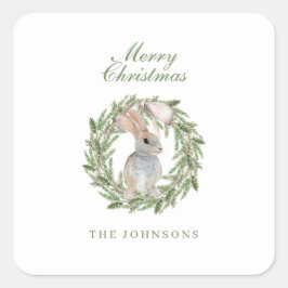 Holiday Wreath Bow Schattige Bunny Rabbit Kerstmis Vierkante Sticker