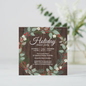 Holiday Wreath Christmas Dinner Party Uitnodiging (Staand voorkant)