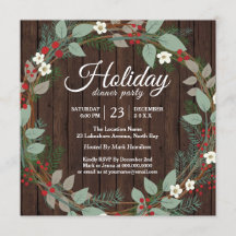 Holiday Wreath Christmas Dinner Party Uitnodiging