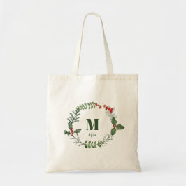 Holiday Wreath Greenery Berry Initiaal Persoonlijk Tote Bag