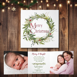 Holiday Wreath Greenery Photo Trifold Kaart