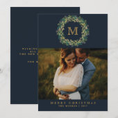 Holiday Wreath Monogram Fotokaart Feestdagenkaart (Voorkant / Achterkant)