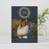 Holiday Wreath Monogram Fotokaart Feestdagenkaart (Staand voorkant)