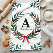 Holiday Wreath Monogram Gepersonaliseerde Kerst Theedoek