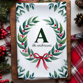 Holiday Wreath Monogram Gepersonaliseerde Kerst Theedoek