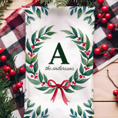 Holiday Wreath Monogram Gepersonaliseerde Kerst Theedoek