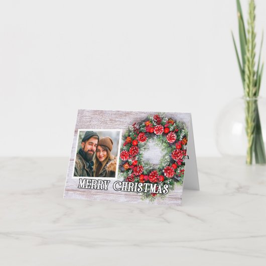 Holiday Wreath Photo Template Merry Christmas Feestdagen Kaart (Voorkant)