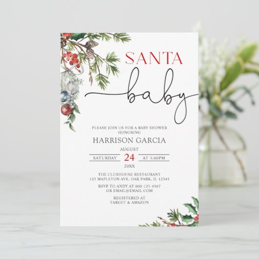 Holiday Wreath Santa Baby Winter Baby shower Kaart (Staand voorkant)