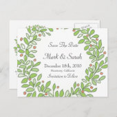 Holiday Wreath Sketched Save the Date Aankondigingskaart (Voorkant / Achterkant)