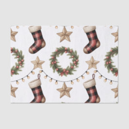 HOLIDAY WREATH STOCKINGS LIGHTS STARS TISSUEPAPIER