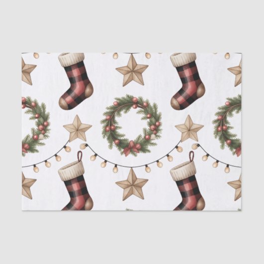 HOLIDAY WREATH STOCKINGS LIGHTS STARS TISSUEPAPIER (Voorkant)