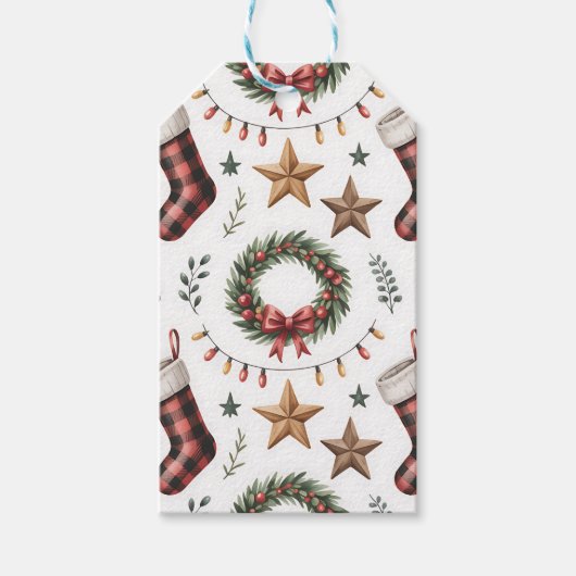 HOLIDAY WREATH STOCKINGS STARS LIGHTS CADEAULABEL (Voorkant)