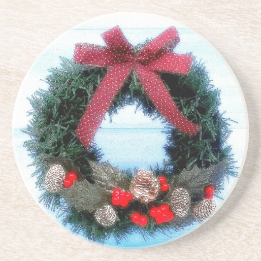 Holiday Wreath Zandsteen Onderzetter (Voorkant)