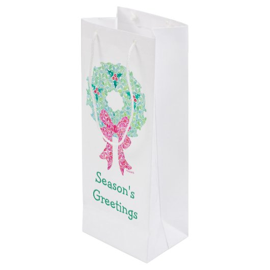 Holiday Wreatine Bag Wijn Cadeautas (Achterkant Gekanteld)