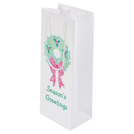 Holiday Wreatine Bag Wijn Cadeautas (Voorkant Gekanteld)