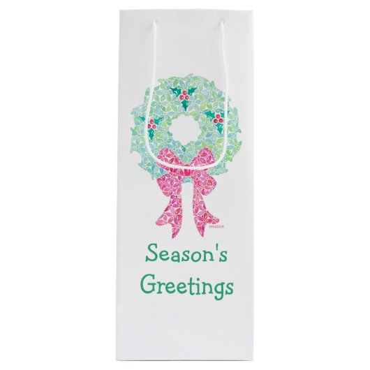 Holiday Wreatine Bag Wijn Cadeautas (Voorkant)