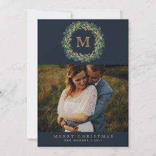 Holiday WreatMonogram Fotokaart Feestdagenkaart