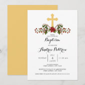 Holiday Wreator Gold Cross Baptism Uitnodiging (Voorkant / Achterkant)