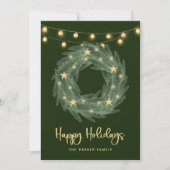 Holiday Wreator met Gold String Lights op Green Feestdagenkaart (Voorkant)