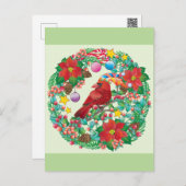 Holiday Wreator met Red Cardinaal Bird Briefkaart (Voorkant / Achterkant)