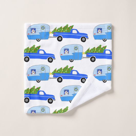 Holiday Xmas Camper Trailer Truck RV Kerstmis Bad Handdoek (Wasdoekje)