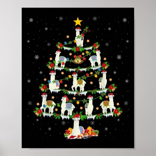 Holiday Xmas Lighting Santa Llama Christmas Tree  Poster (Voorkant)