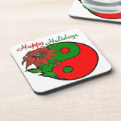 Holiday Yin Yang Poinsettia Green Red Bier Onderzetter (Linkerzijde)