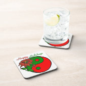 Holiday Yin Yang Poinsettia Green Red Bier Onderzetter (Rechterzijde)