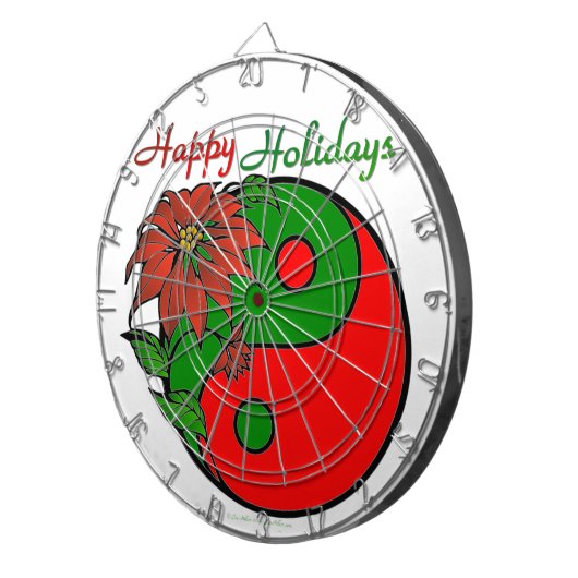 Holiday Yin Yang Poinsettia Green Red Dartbord (Voorkant Rechts)