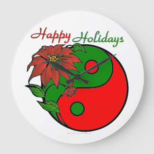 Holiday Yin Yang Poinsettia Green Red Grote Klok