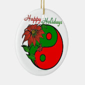 Holiday Yin Yang Poinsettia Green Red Keramisch Ornament (Rechts)