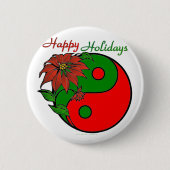 Holiday Yin Yang Poinsettia Green Red Ronde Button 5,7 Cm (Voorkant)