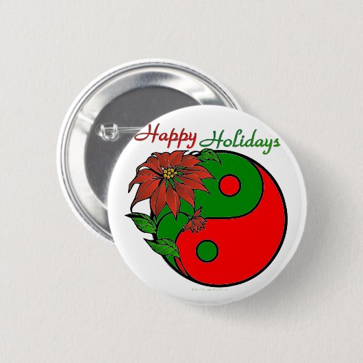 Holiday Yin Yang Poinsettia Green Red Ronde Button 5,7 Cm (Voorkant /achterkant)