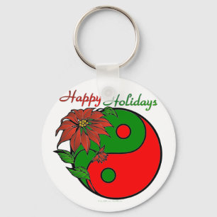 Holiday Yin Yang Poinsettia Green Red Sleutelhanger