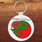Holiday Yin Yang Poinsettia Green Red Sleutelhanger (Voorkant)