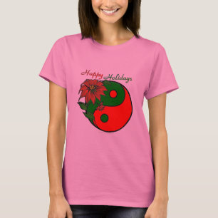 Holiday Yin Yang Poinsettia Green Red T-shirt