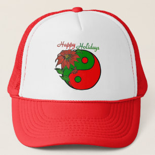 Holiday Yin Yang Poinsettia Green Red Trucker Pet