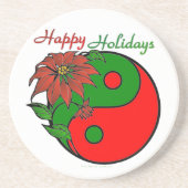 Holiday Yin Yang Poinsettia Green Red Zandsteen Onderzetter (Voorkant)