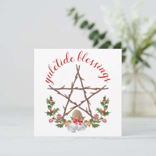 Holiday Yuletide Twig Pentacle Wicca Greeting Feestdagenkaart (Staand voorkant)