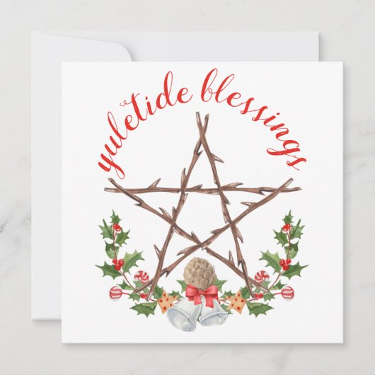 Holiday Yuletide Twig Pentacle Wicca Greeting Feestdagenkaart (Voorkant)