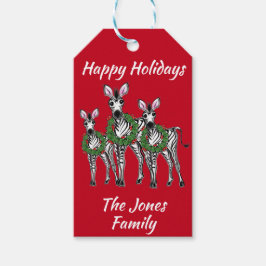 Holiday Zebras, feestelijke kerstboomschild Cadeaulabel