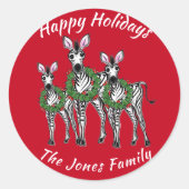  Holiday Zebras, feestelijke kerstboomschild Ronde Sticker (Voorkant)