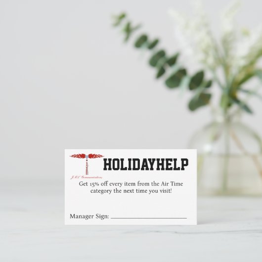 HOLIDAYHELP Coupon Visitekaartje (Staand voorkant)